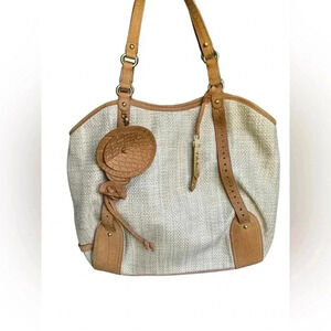 Cole Haan Serena Jitney Straw & Leather. Tote with soft pink lining.